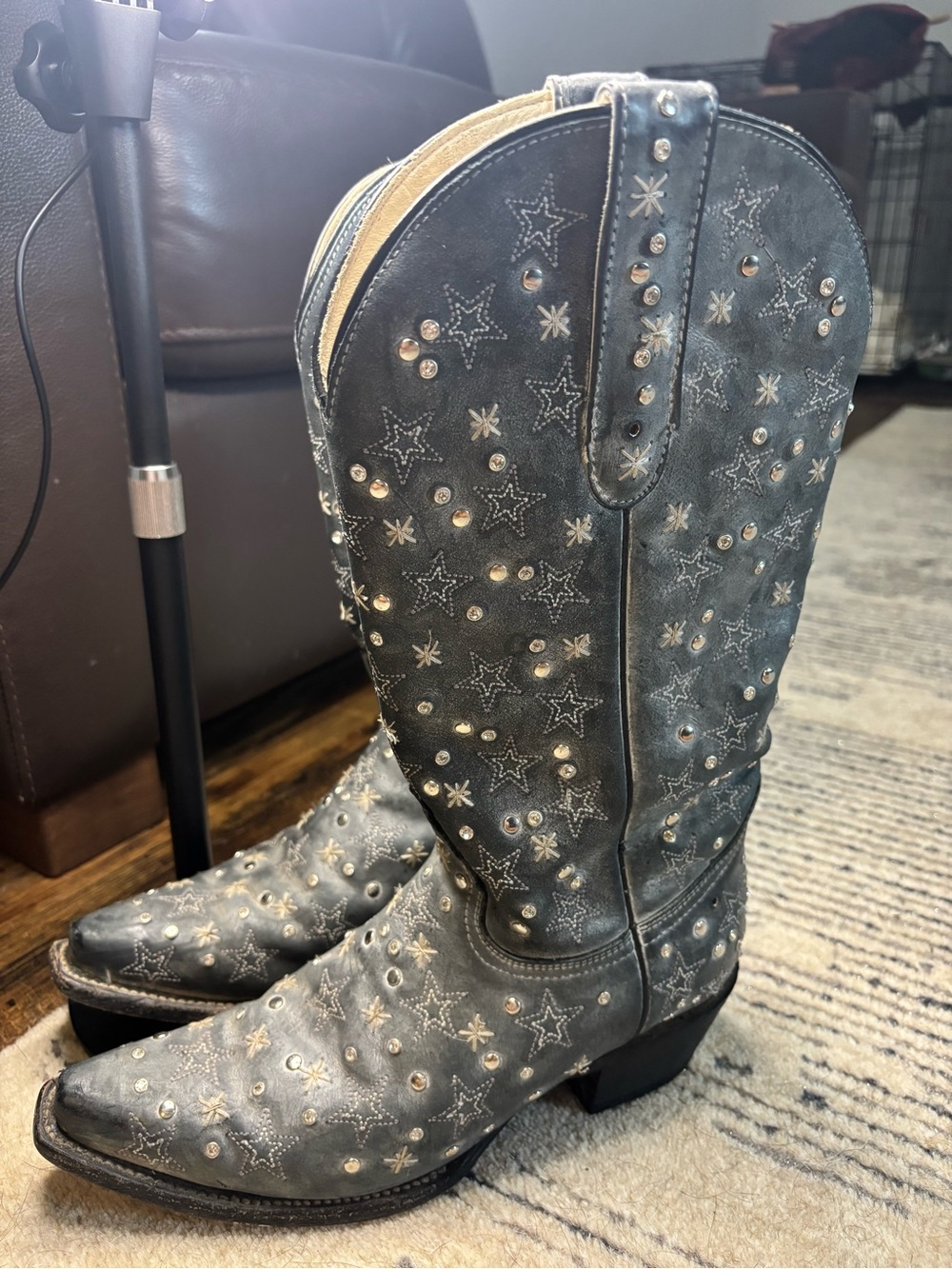 J.B. Dillon gray Leather Western Boots with Black & Gold Label